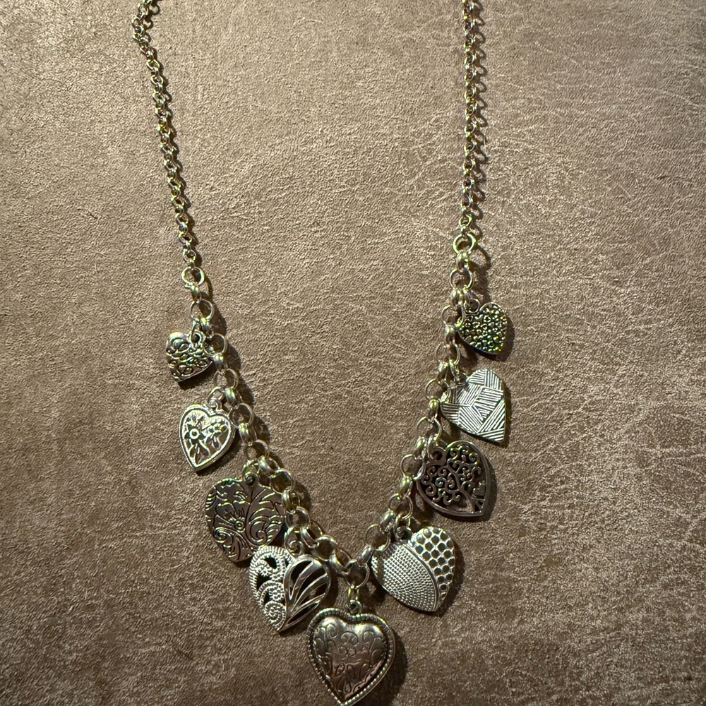 Elegant Silver Hearts Charms Necklace